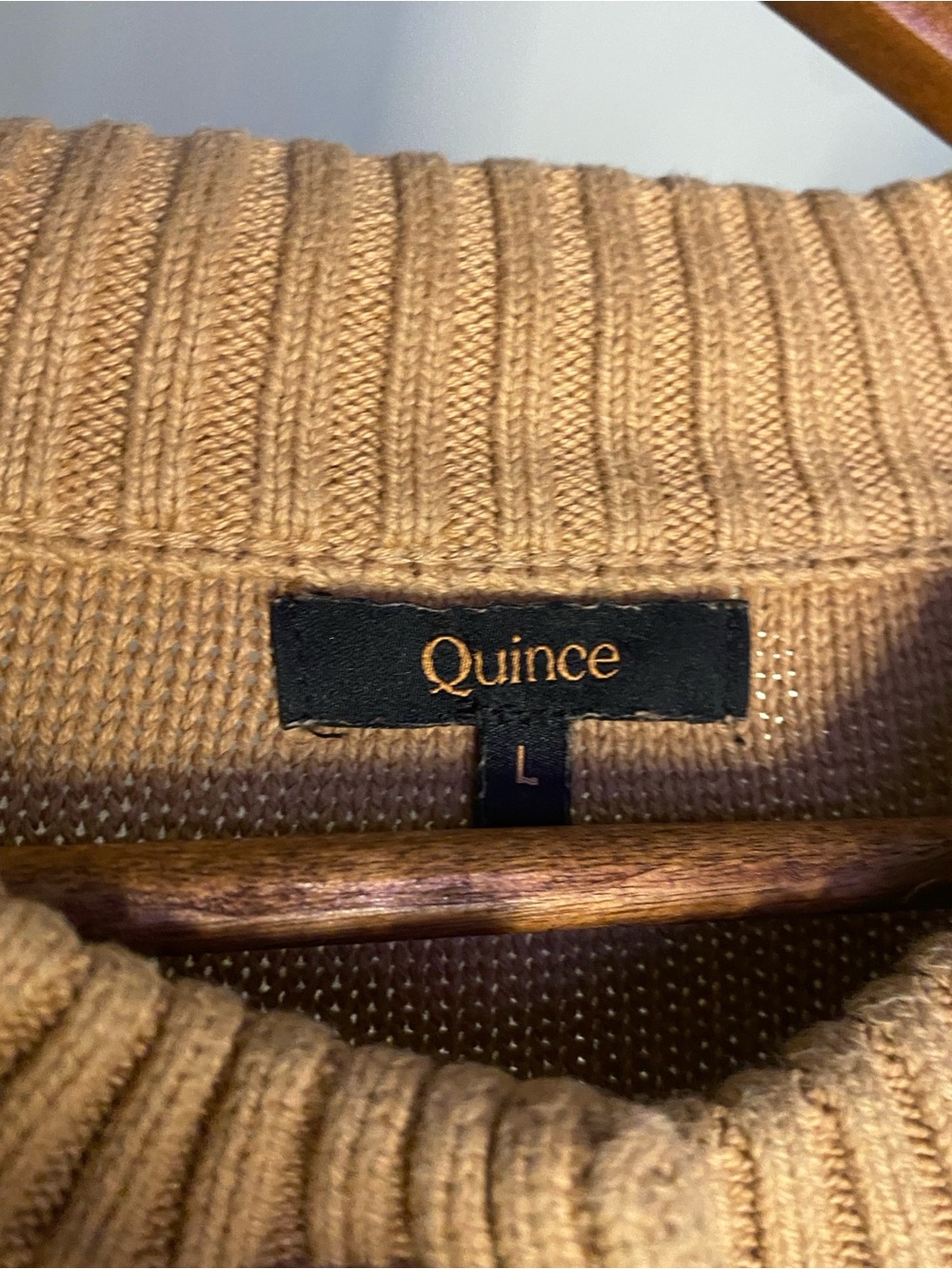 Quince Cropped Tan Button-Up Knit Sweater Cardigan - Picture 5 of 7